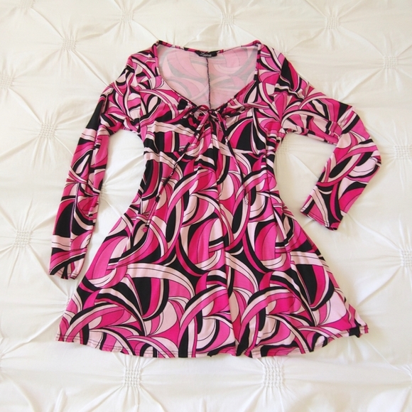 💟Yours Limited Collection Y2k pink psychedelic babydoll mini dress. Size 16UK - Picture 3 of 10